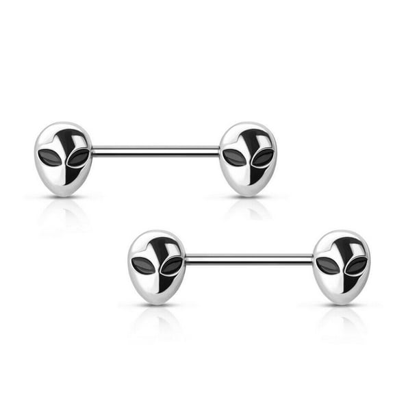 Nipple barbell ring surgical steel with Alain Face 14 Gauge Sold as a pair